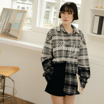 Casual Long-Length Plaid Patchwork Long Sleeve Shirt