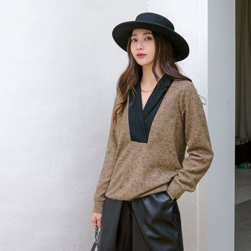 Faux Two-Piece Woolen Patchwork Blazer Collar Long Sleeve  AB16778