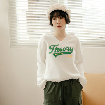 Cropped V-Neck Printed Hooded Sweatshirt Top