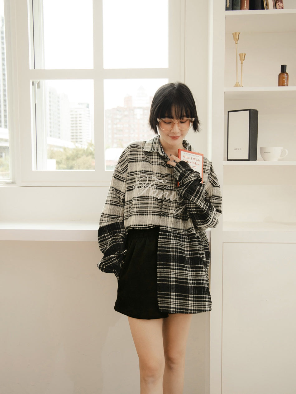 Casual Long-Length Plaid Patchwork Long Sleeve Shirt