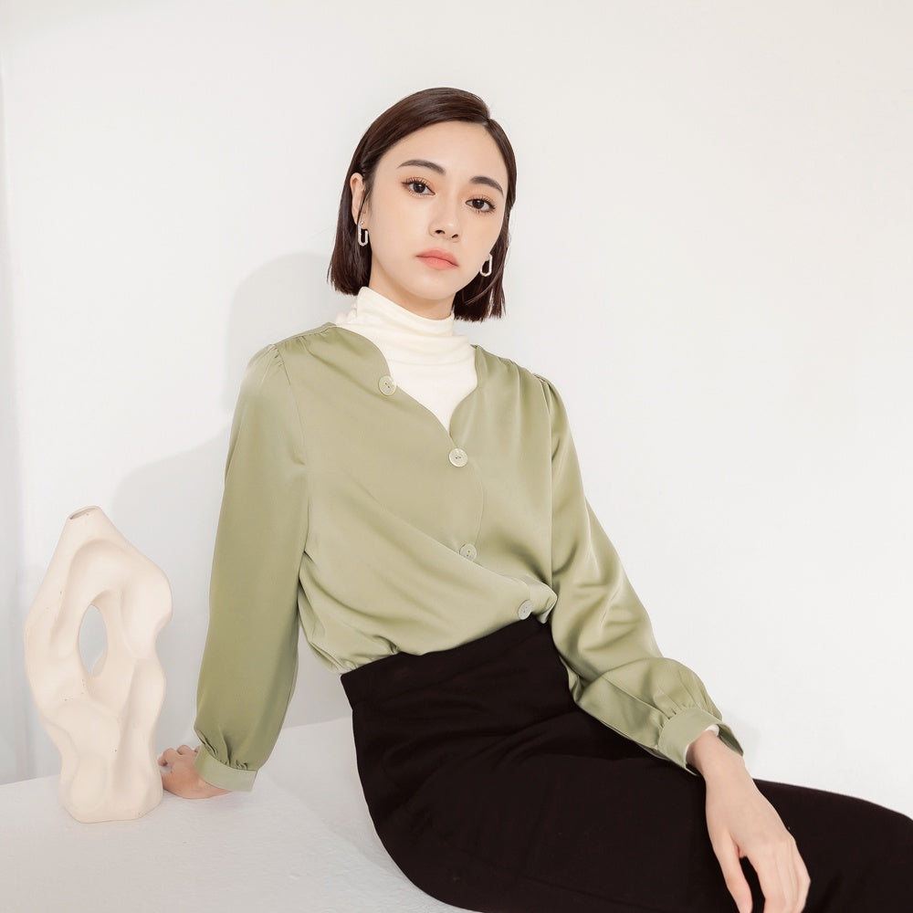 Subtle Gloss Collar Long Sleeve Top