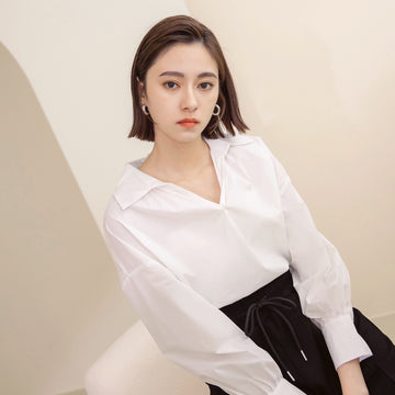 Drop Shoulder V-Collar Puff Sleeve Top
