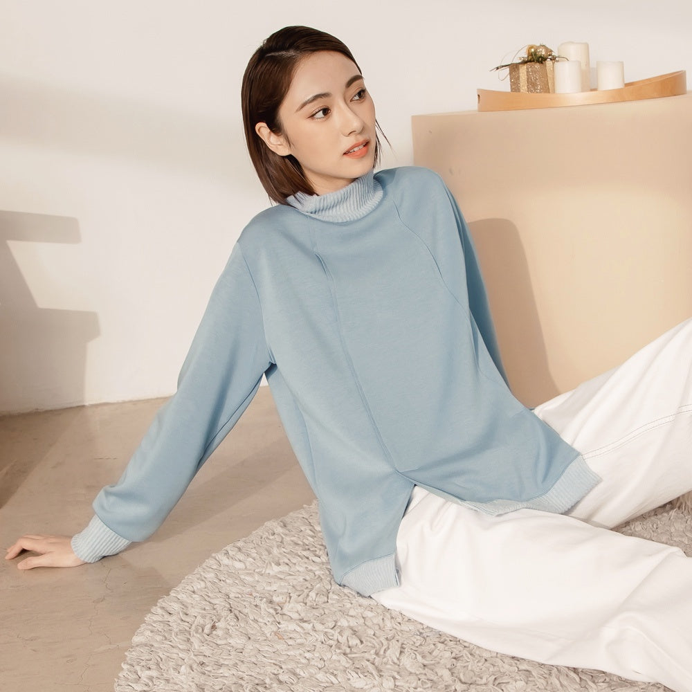 Cotton Knit High Neck Long Sleeve Top