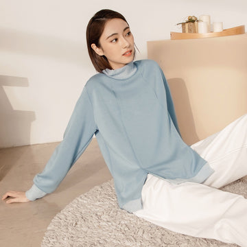 Cotton Knit High Neck Long Sleeve Top