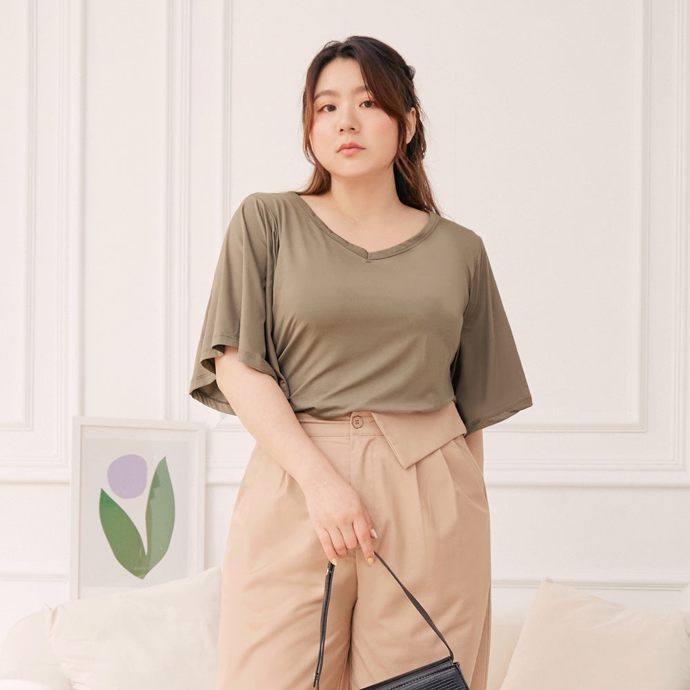 Cooling Casual V-Neck Elastic Flare Sleeve Top