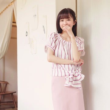 Korean Off Shoulder Hem Striped Print Top