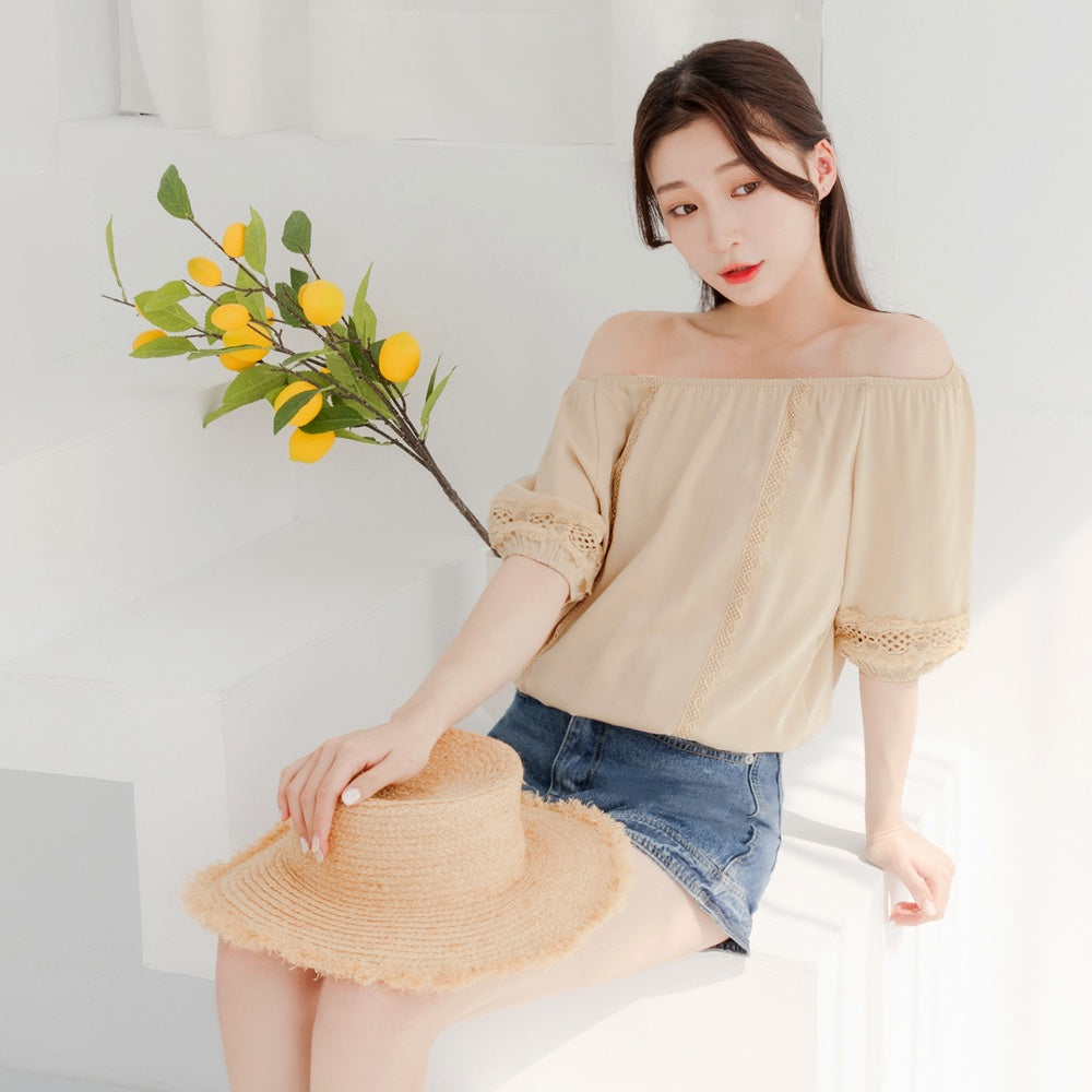 Cooling Chiffon Round Off-Shoulder Lace Top