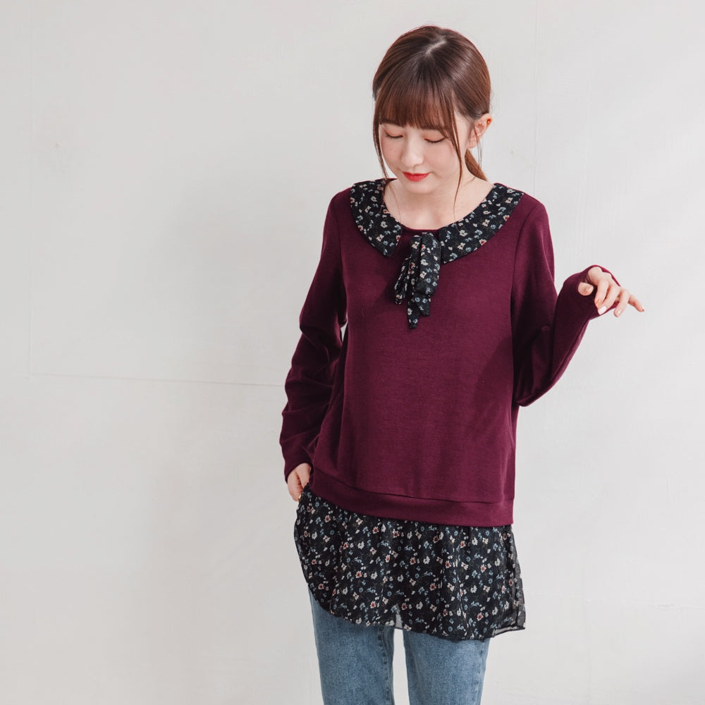 Korean Floral Chiffon  Long Knit Top AB14171