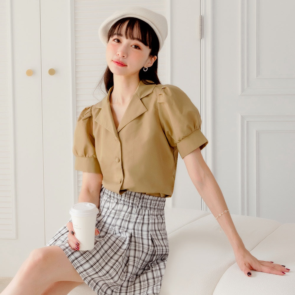 Collar Button Sleeve Top/Shirt