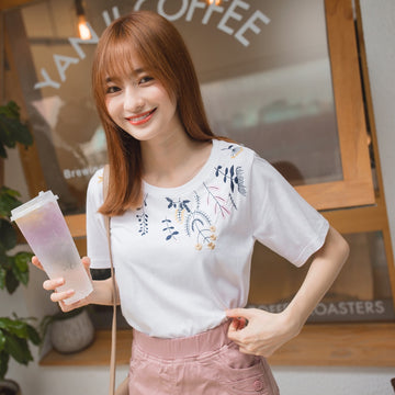Cotton Floral Embroidered Short Sleeve T-shirt Top