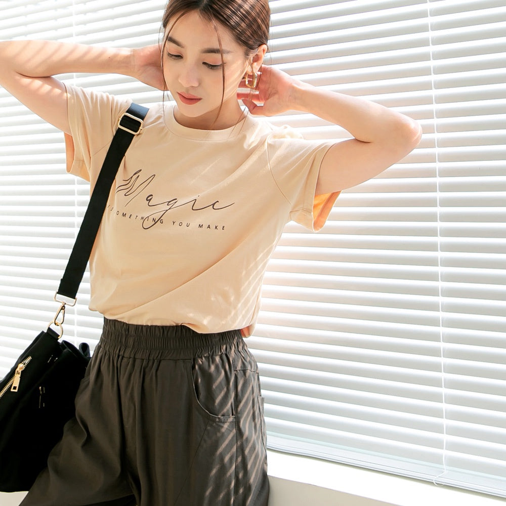 Basic  English Letter Print Short Sleeve T-Shirt Top