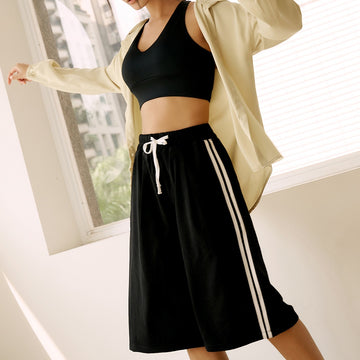 Sporty High Waist Wide Leg Elastic Waist Shorts Pants