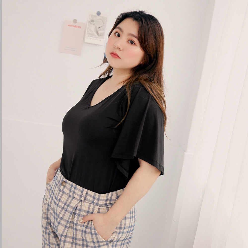 Cooling Casual V-Neck Elastic Flare Sleeve Top