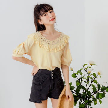 Cooling Chiffon Heart Neck Lace Top