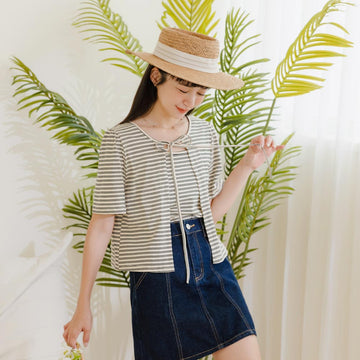 Casual Two Piece Striped Cotton Cardigan Tank Top