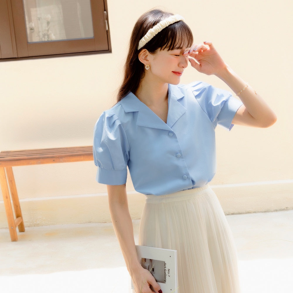 Collar Button Sleeve Top/Shirt