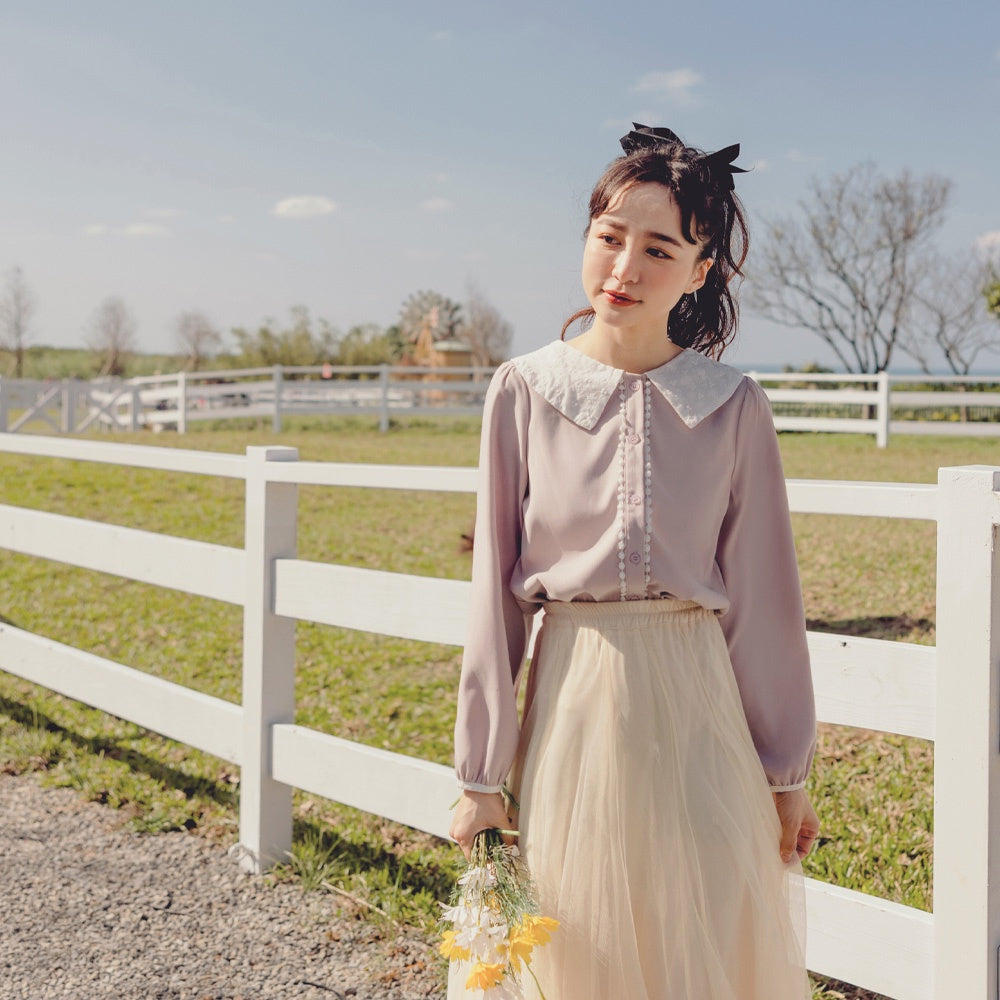 Eyelet Lace Collar Blouse Top