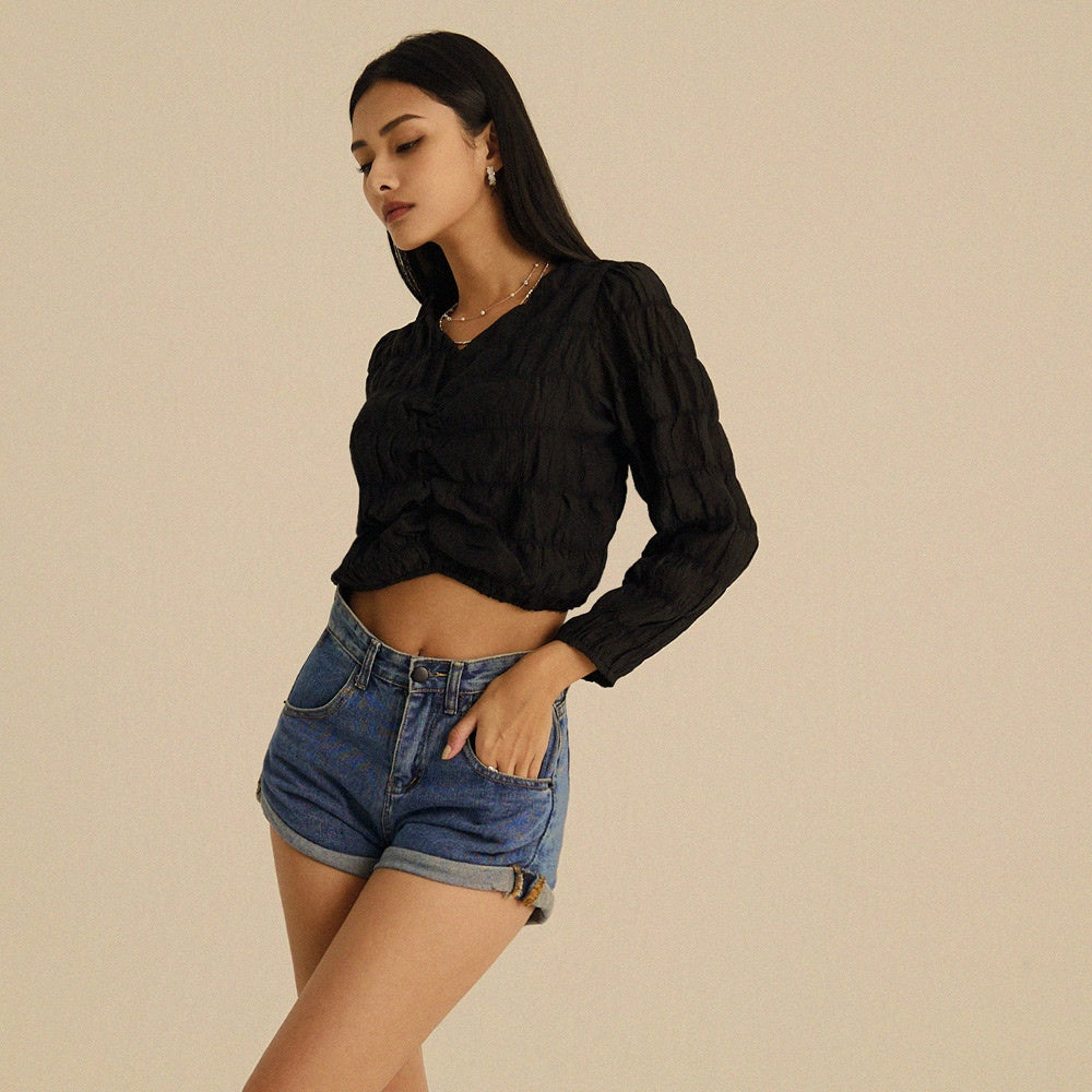 V-Neck Puff Sleeve Short Top