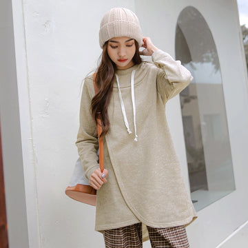 Knit Crisscross Hem Long Hoodie