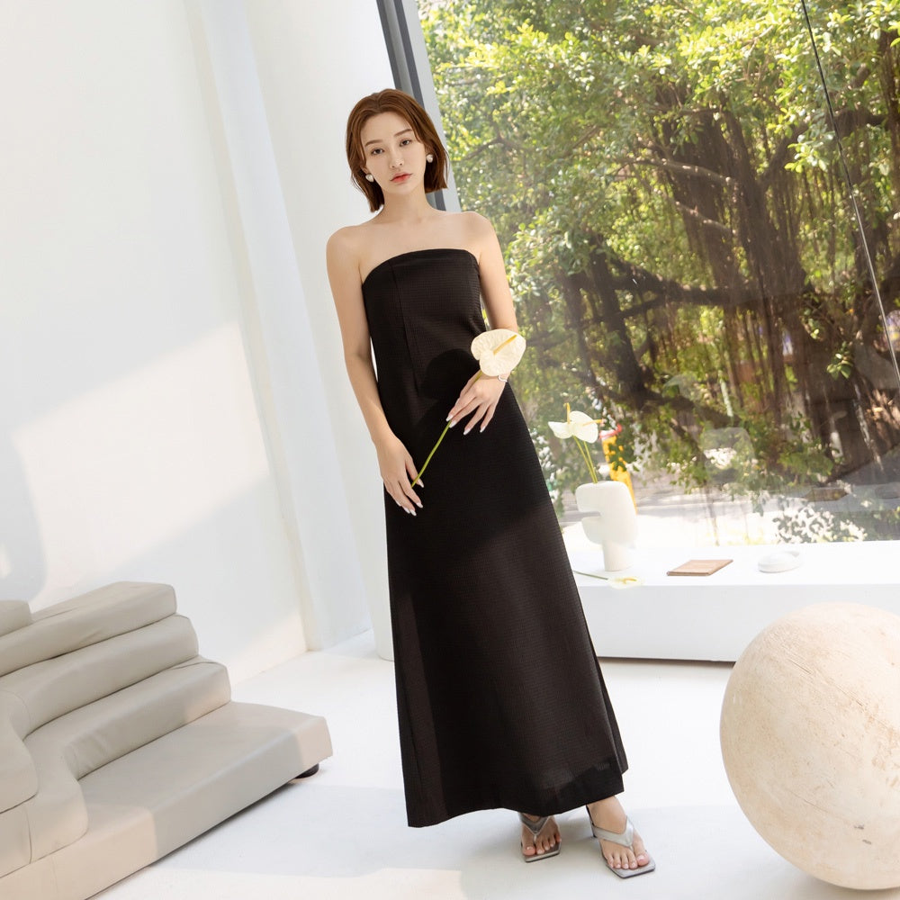 Korean Waffle Strapless Long Maxi Party Summer Dress
