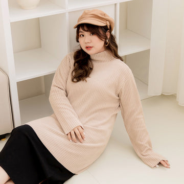 High Neck Long Slit Cable Knit Top