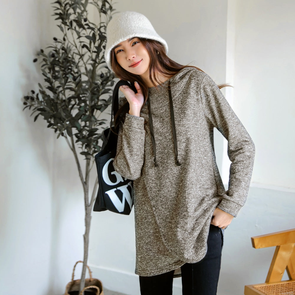 Knit Crisscross Hem Long Hoodie