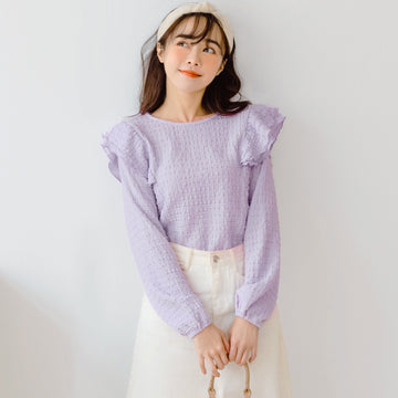 Sweet Ruffle Jacquard Long Sleeve Top