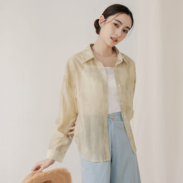Sheer Tie Dye Print Loose Long Sleeve Shirt Top