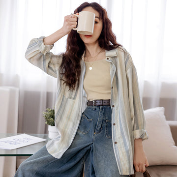 Colorblock Striped Loose Oversized Shirt Top