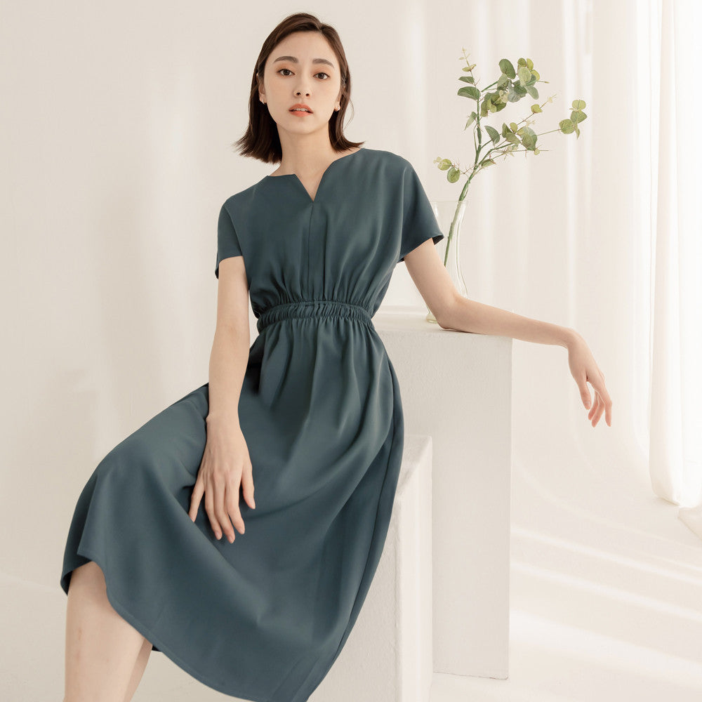 Wrinkle Free Non Iron V-Neck Midi Party Dress