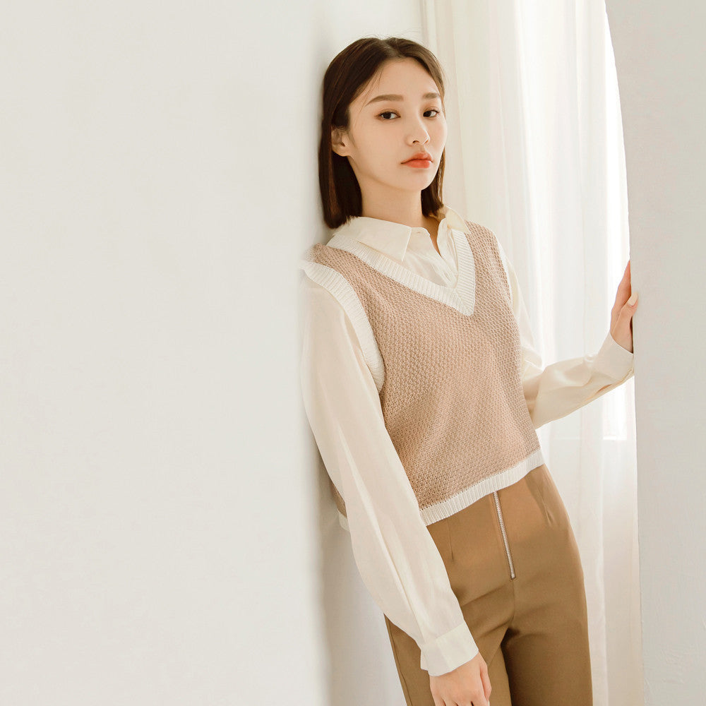 Collar Button Gloss Long Sleeve Shirt