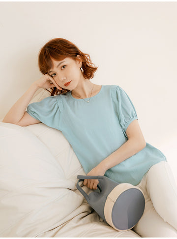 Basic Plain Korean Puff Sleeve Blouse Top