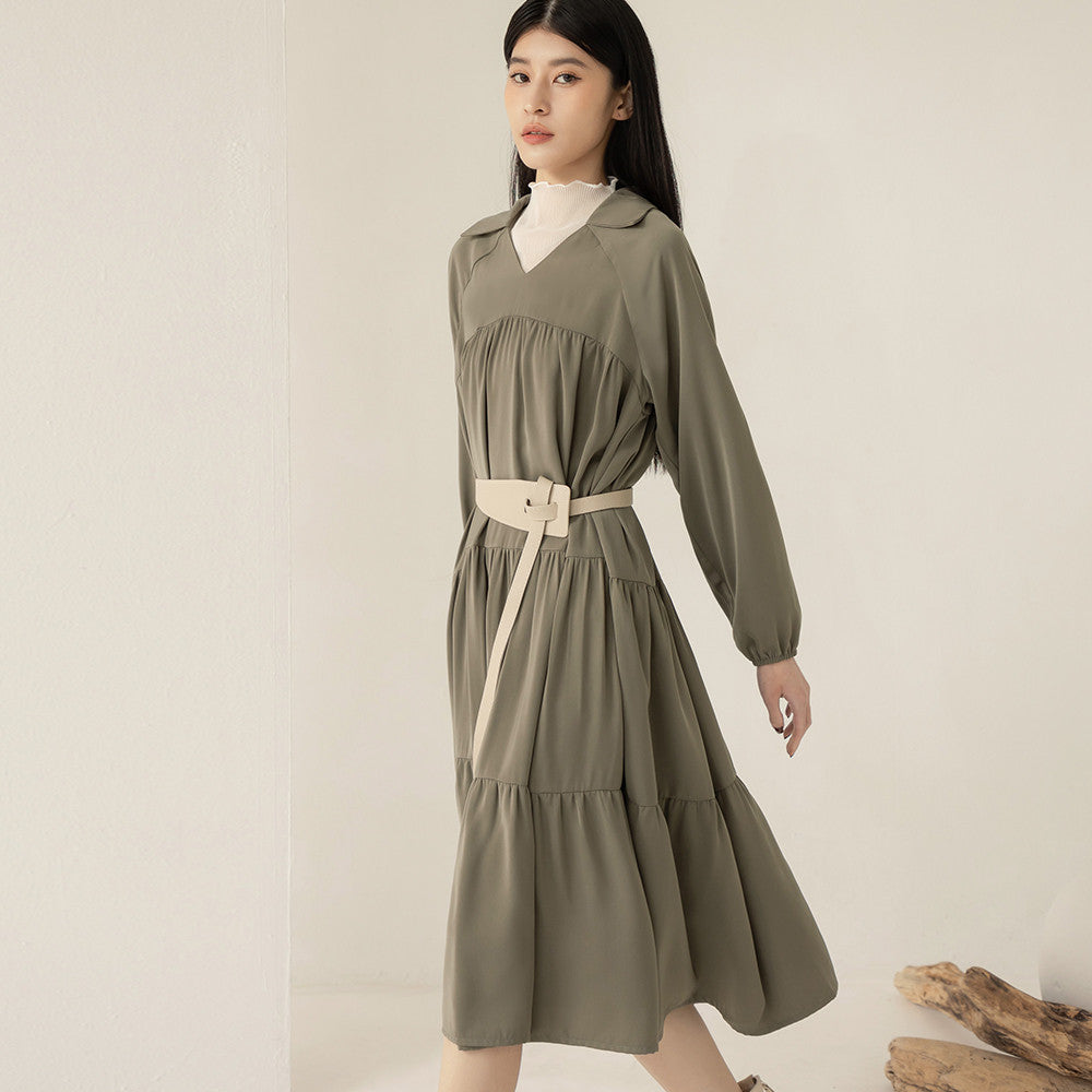 Wrinkle Free V-Neck Collar Tiered Long Dress