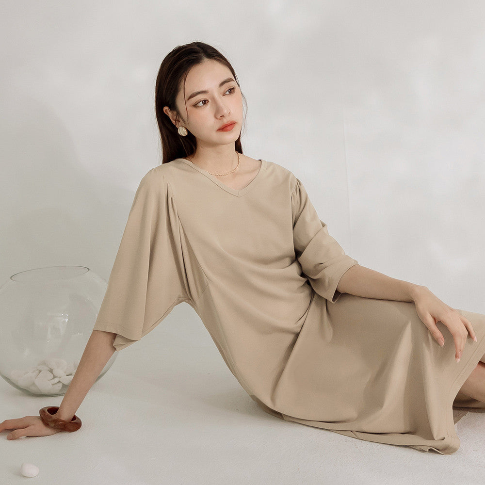 Cooling Wide Sleeve V-Neck Loose Midi Summer Dress