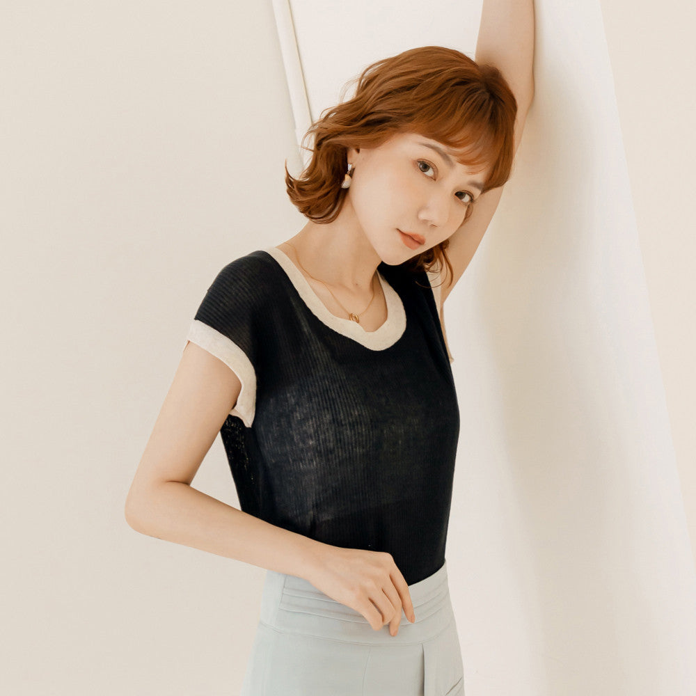 Solid Basic Colorblock Short Sleeve Knit