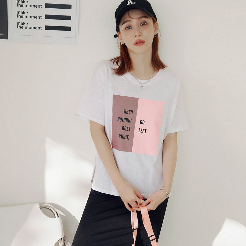 Ob Design Women Casual Colorblock Print Loose Cotton T-Shirt Top Plus Size