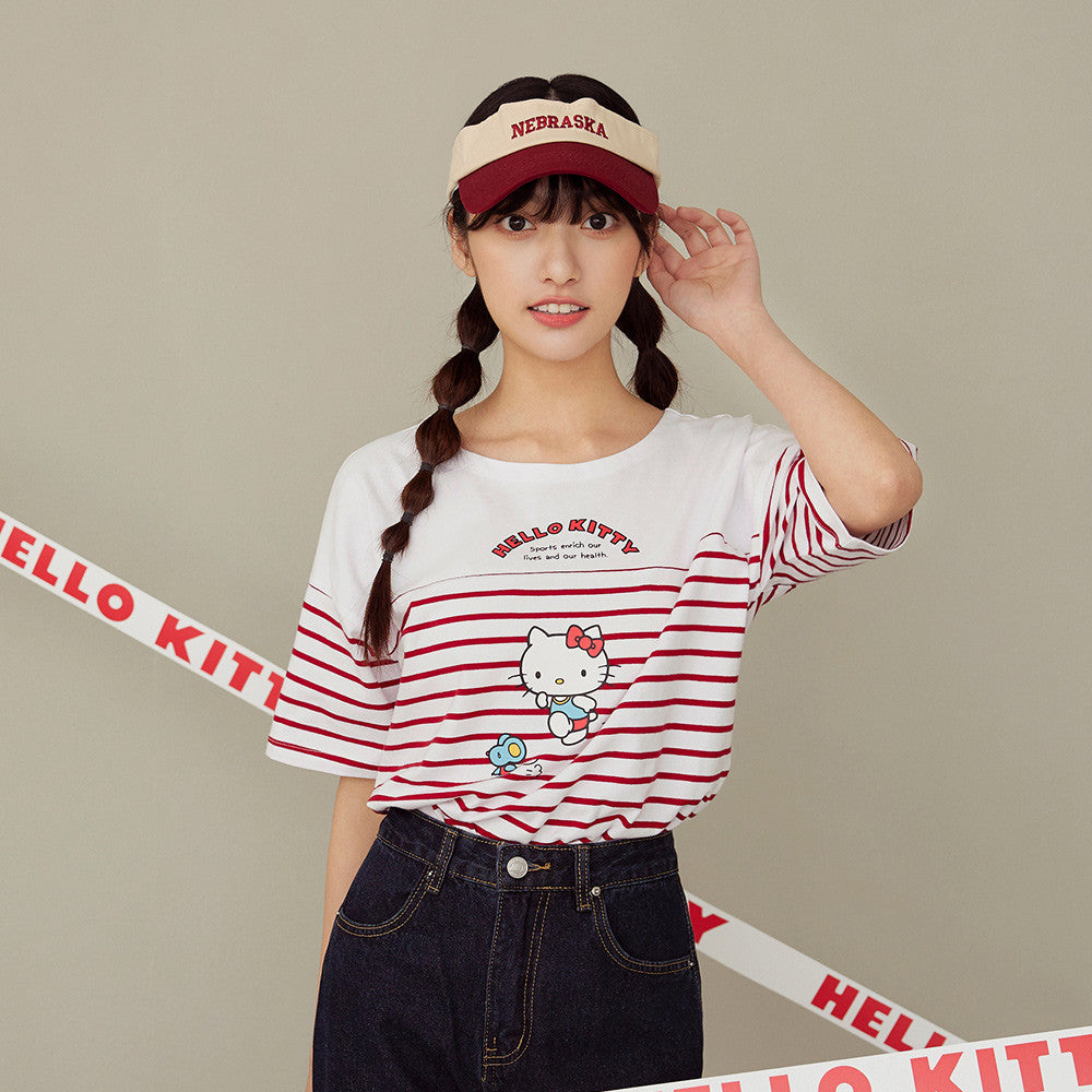 Casual Hello Kitty Stripe Cotton T-Shirt Top