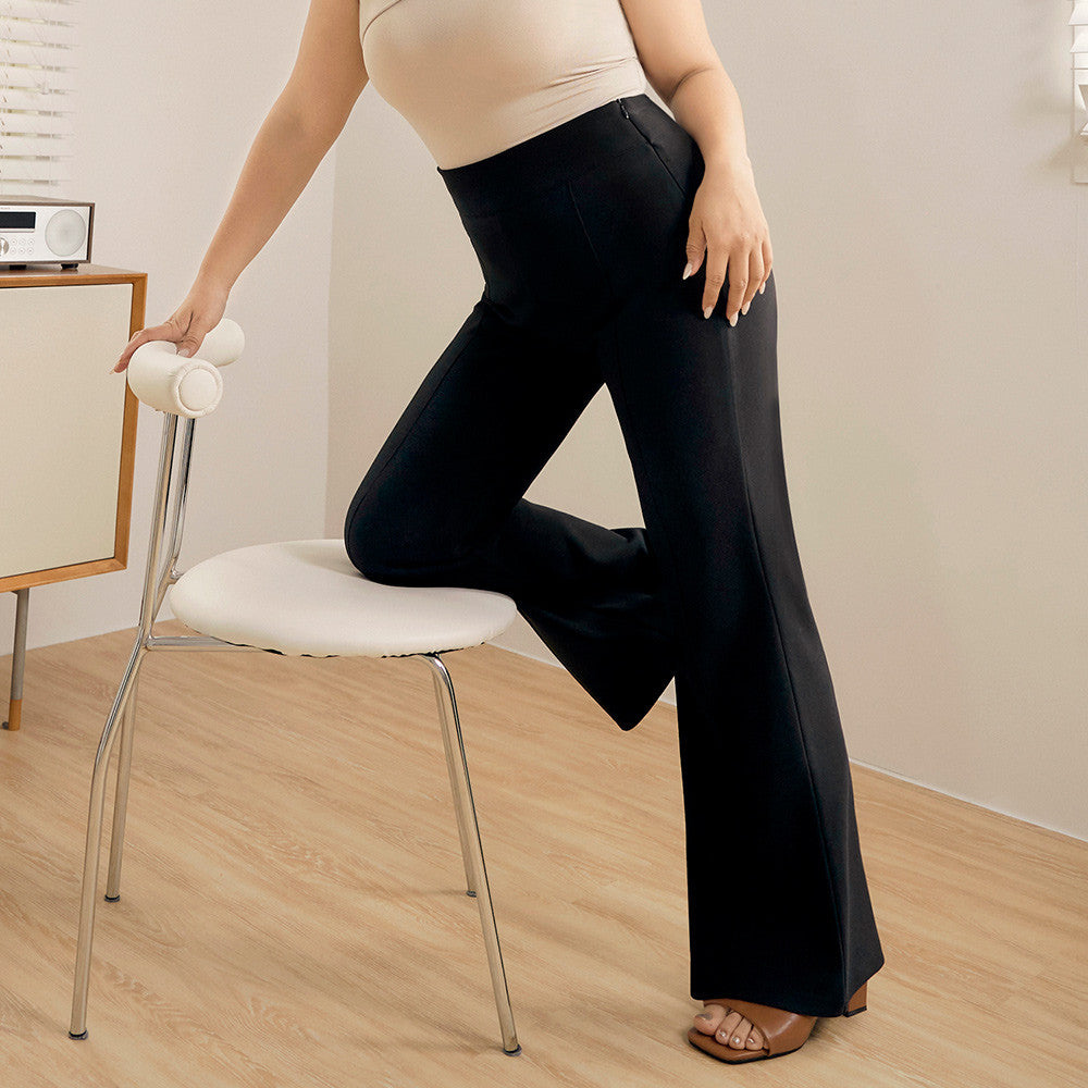 Slimming Fit Black Elastic Long Wide Leg Pants Trousers