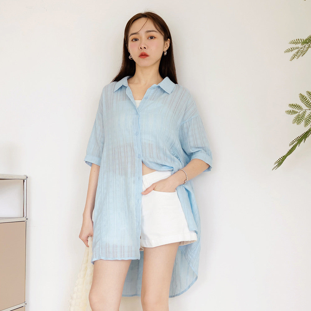 Loose Long Oversized Cotton Button Shirt Top