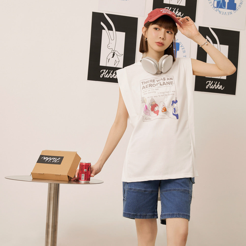 Casual Cotton Long Sleeveless Boxy T-Shirt Top