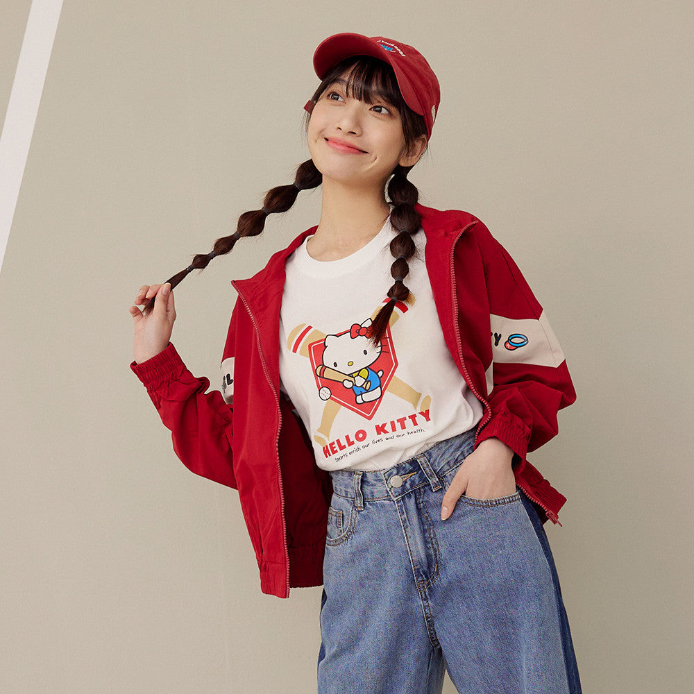 Casual Hello Kitty Baseball Stripe Cotton T-Shirt Top