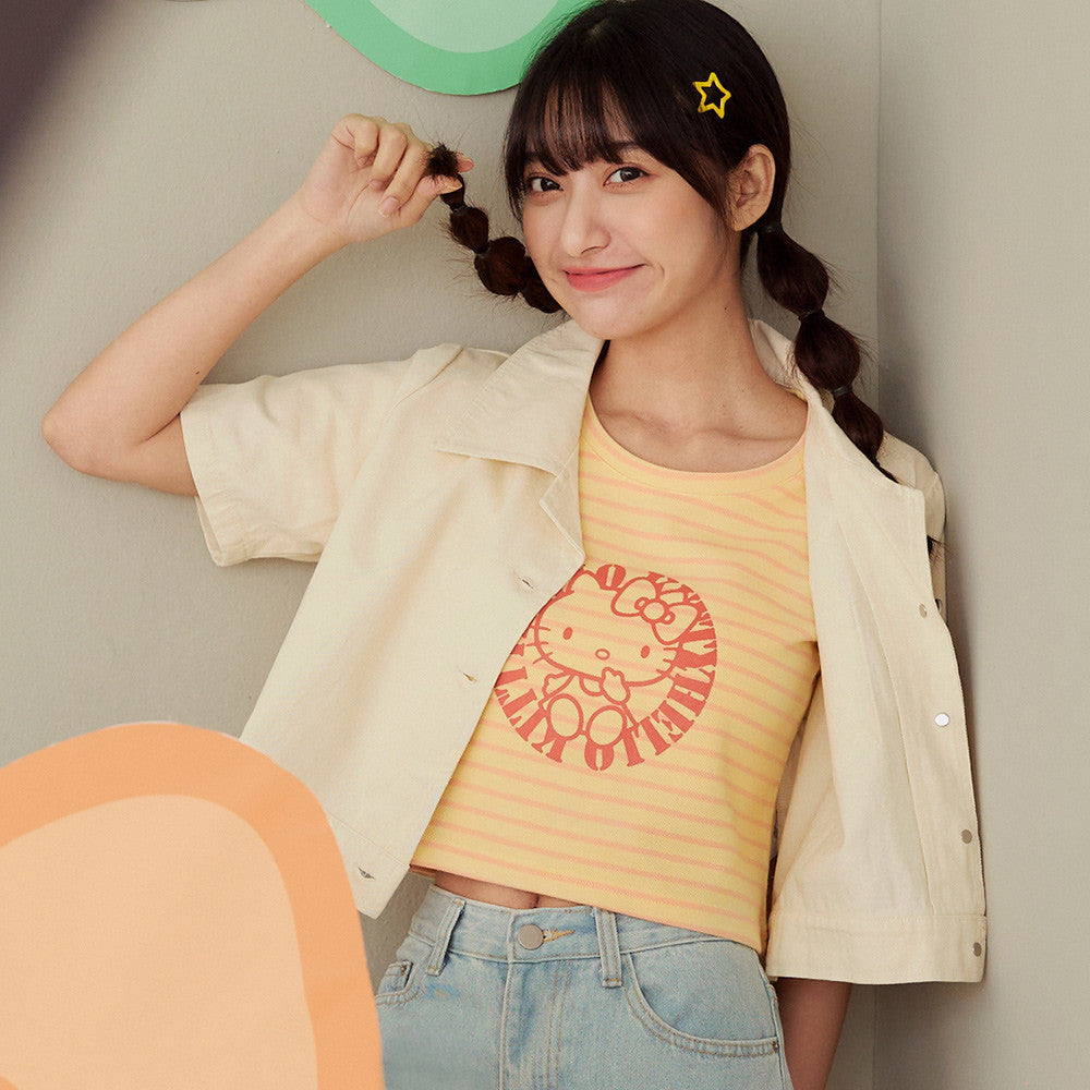 Hello Kitty Bow Striped Short Sleeve Crop T-Shirt Top