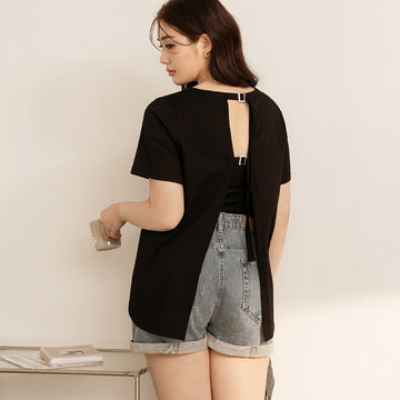 Casual Basic Solid Oversized Back Bucket T-Shirt Top