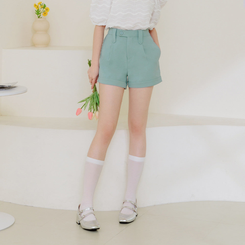 Basic Elastic Waist Pleated Shorts Pants