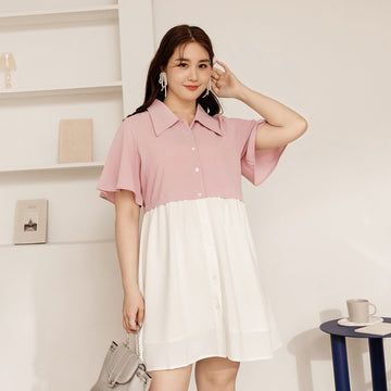 Colorblock Short Button Mini Shirt Dress