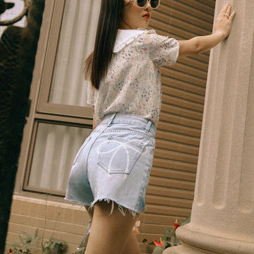 Ribbon Denim Cotton Shorts Pants