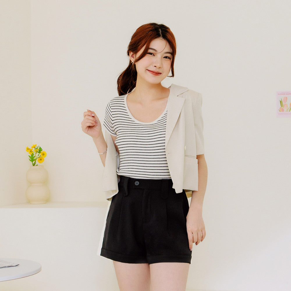 Basic Elastic Waist Pleated Shorts Pants