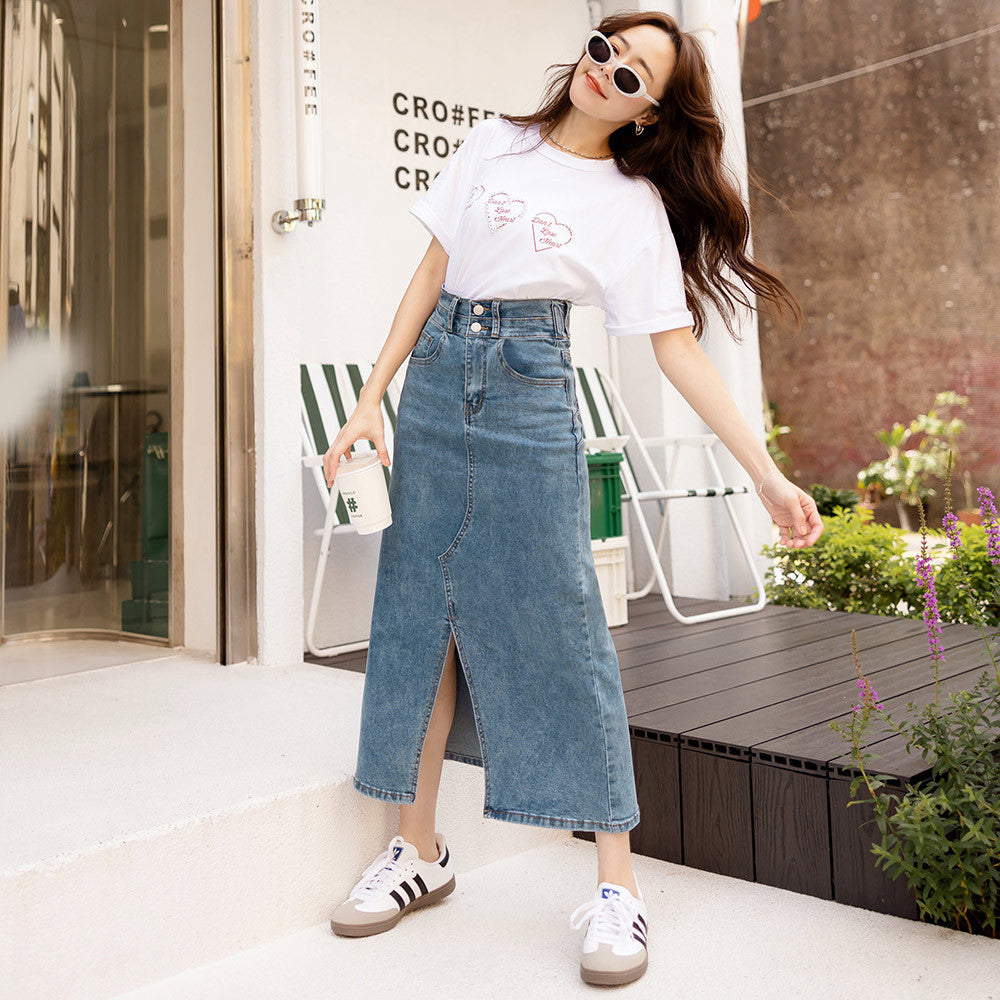 Casual Slimming Denim Long Maxi Slit Open Skirt