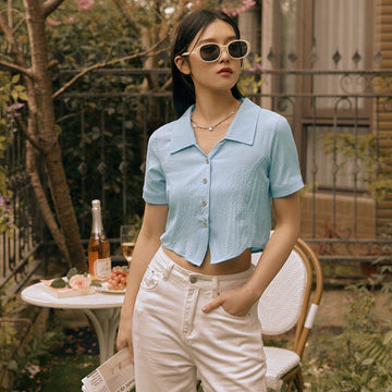 Casual Short Cropped Button Shirt Top