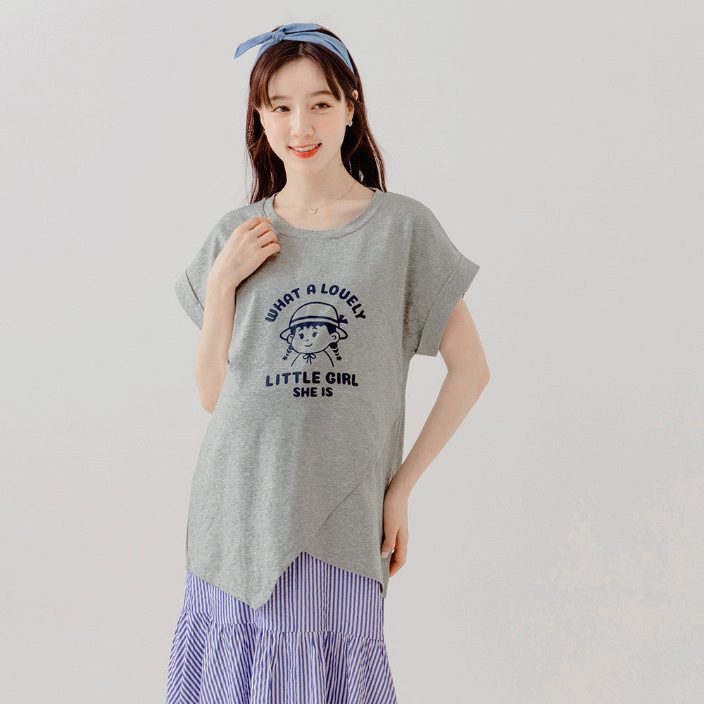 Maternity Nursing Little Girl Print Cotton T-Shirt Top
